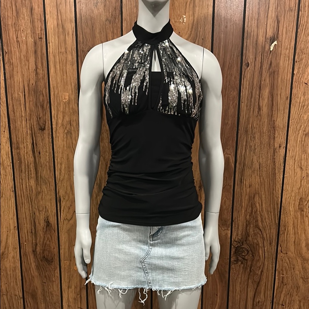 Black Sleeveless Embellished Tank Top